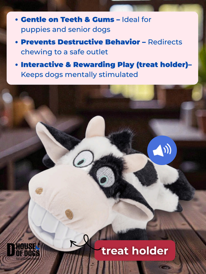 Smiley Teeth Large Plush Pet Toy with Hidden Treat Pocket – Squeaky, Soft & Built for Fun